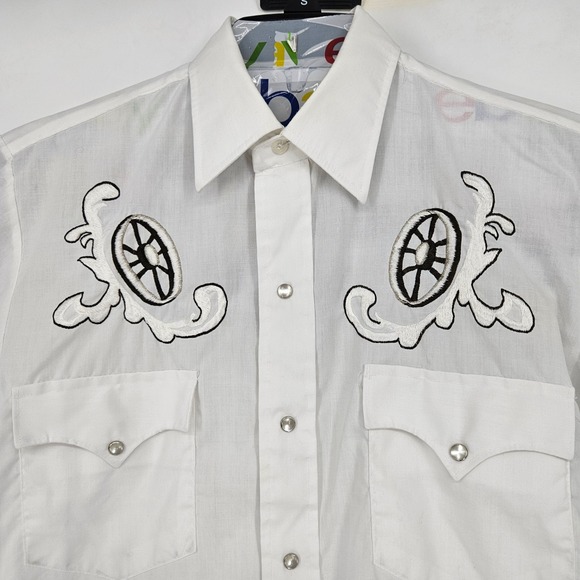 Vintage Pryde Shirt Mens 15.5‎ 33 Western White Embroidered Long Sleeve - Picture 2 of 10